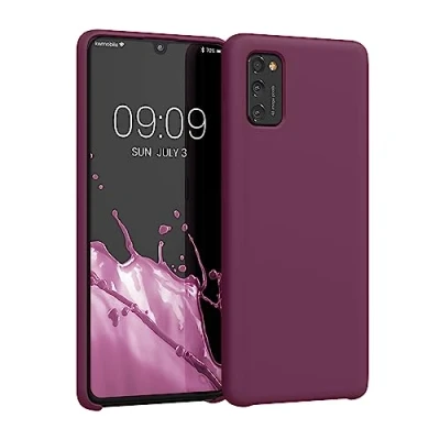 Abbildung von kwmobile Hülle kompatibel mit Samsung Galaxy A41 Silikon Handy Case Handyhülle weiche Oberfläche kabelloses Laden Bordeaux Violett