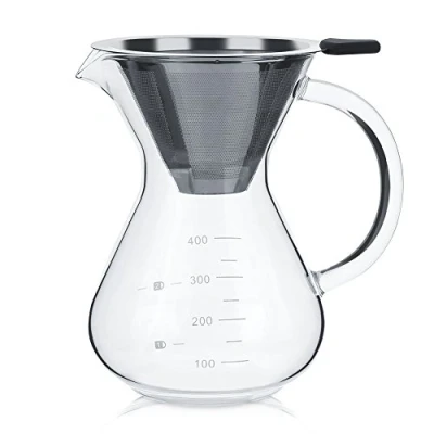 Abbildung von ASHATA Kaffeebereiter Pour Over Kaffeekanne, 400ML Kaffeezubereiter Glas Manuelle Kaffeekanne mit Edelstahlfilter Ergonomische Griff für Aufbrühen des Kaffees Transparent