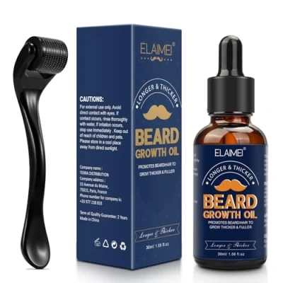 Abbildung von Bartwachstum Set, Bartwuchs Kit mit Titanium Derma, 0,25mm Roller, Haarwuchs Serum Biotin Haarpflege, Bartöl Serum,stimuliert Bart,Schnurrbart und Haarwachstum,Geschenke für Männer Vater (B)