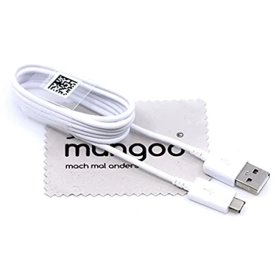 Abbildung von Ladekabel für Original Samsung EP DG925UWE Galaxy S7, S7 Edge, S6, S6 Tab A (T550, T580), E, S, S2 1,2m Datenkabel 15W Weiß Micro USB mit mungoo Displayputztuch