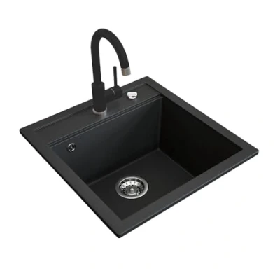 Abbildung von Bergstroem Granitspüle, Schwarz, 49 x 50 cm mit Armatur rechteckig, 49/50 cm, Spüle Armatur, (2 St)