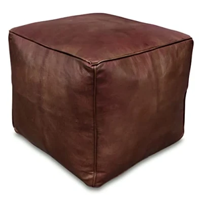 Abbildung von See the Good Quadratischer Leder Pouf Handgefertigt gefüllt geliefert Ottoman, Sitzsack, Fußhocker (Braun)