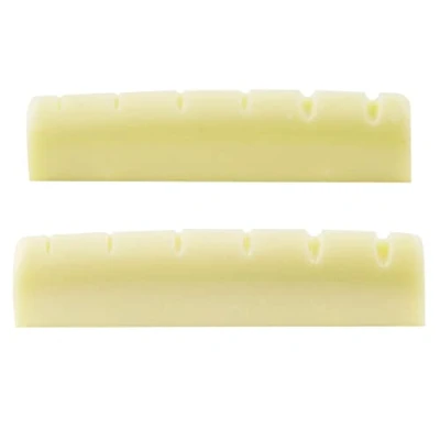 Abbildung von Musiclily Pro Harnstoffharz Kunststoff 43mm LP Style Sattel Nut Flacher Boden für 6 Saiter Les Paul E Gitarre/Akustikgitarre,Elfenbein(2 Stück)