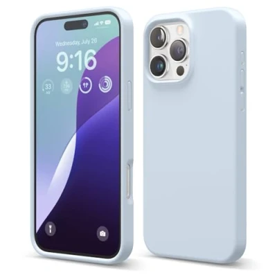 Abbildung von elago Premium Liquid Silikon Hülle Kompatibel mit iPhone 16 Pro Max Hülle, Ganzkörper Handyhülle, Stoßfest, Schlanke Kratzfester weicher Mikrofaser Innenfutter, 6.9 Zoll (Hellblau)