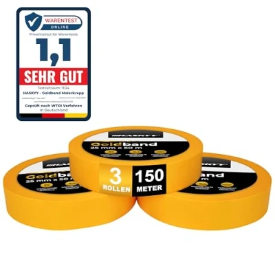 Abbildung von HASKYY Kreppband Goldband 3x Malertape 25mm x 50m Profi Klebeband Abdeckband