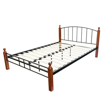 Abbildung von Homestyle4u 547, Metallbett 140x200 Bettgestell Mit Lattenrost, Schwarz Braun