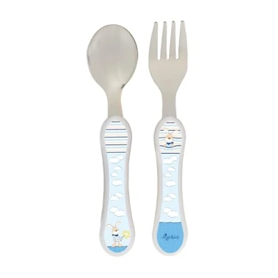 Abbildung von SIGIKID 25188 Kinder Besteck HoniBoniBear Mädchen und Jungen Besteckset Gabel&amp;Löffel empfohlen ab Geburt taupe/weiß