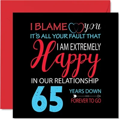 Abbildung von Stuff4 Lustige blaue Saphirkarte zum 65. Hochzeitstag, für Ehemann, Ehefrau, Your Fault I&#039;m Extremely Happy, 145 mm x Grußkarten Jahrestage
