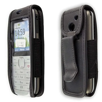 Abbildung von caseroxx Hülle Ledertasche mit Gürtelclip für Nokia C1 01 aus Echtleder, Tasche und Sichtfenster in schwarz