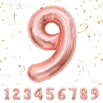 Abbildung von Geburtstag zahlen luftballon 9 jahre Roségold Folienballon XXL Riesen in 40&quot; 101cm Geburtstagsdeko Ballon Zahl Deko zum .Fliegt mit Helium