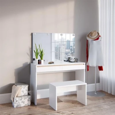 Abbildung von Vicco Schminktisch Emma, Weiß, 120 cm mit LED Beleuchtung und Bank