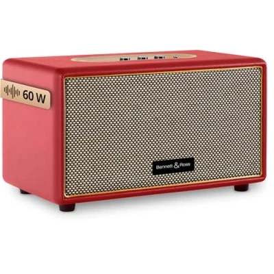 Abbildung von Bennett &amp; Ross BB 860RD Blackmore Retro Bluetooth Lautsprecher in Lederoptik Vintage Speaker mit 2X 30W Leistung USB Eingang MP3 Player 3,5mm Klinke Aux Anschluss Rot