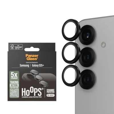 Abbildung von Panzer Glass Hoops Samsung Galaxy S25 Plus Keramik Kameraobjektiv Schutzglas, Kratz &amp; Stoßfest, Einfache Installation, Gehärtetes Glas, S24 Hüllenfreundlich, Schwarz