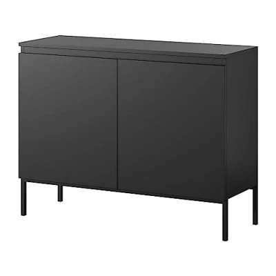 Abbildung von Selsey Kommode Schrank Aufbewahrungsschrank 100 cm 2 Türen 4 Fächer Schwarz Schwarze Beine Bemmi