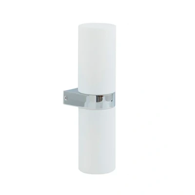 Abbildung von Lucande Bad Wandlampe Basolo, chrom, Höhe 31,5cm, Glas, IP44