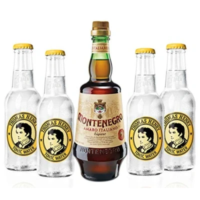 Abbildung von Montenegro &amp; Tonic Set Amaro Italiano Likör 0,7L (23% Vol) + 4x Thomas Henry Water 200ml inkl. Pfand MEHRWEG