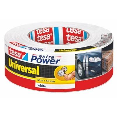 Abbildung von tesa extra Power Universal Gewebeband Gewebeverstärktes Ductape zum Reparieren, Befestigen, Bündeln, Verstärken oder Abdichten Weiß 50 m x mm