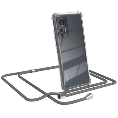 Abbildung von EAZY CASE Handykette kompatibel mit Xiaomi 12 / 12X Handyhülle Umhängeband, Handykordel Schutzhülle, Silikonhülle, Hülle Band, Stylische Kette für Smartphone, Anthrazit