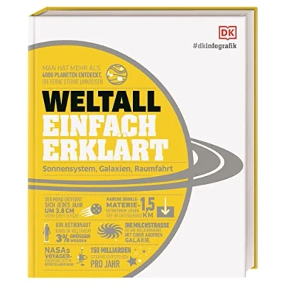 Abbildung von #dkinfografik. Weltall einfach erklärt: Sonnensystem, Galaxien, Raumfahrt