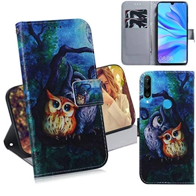 Abbildung von DodoBuy Huawei P30 Lite Hülle Flip PU Leder Schutzhülle Handy Tasche Case Cover Wallet Standfunktion mit Kartenfächer Magnetverschluss für Eule