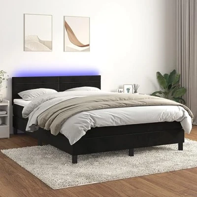 Abbildung von vidaXL Boxspringbett mit Matratze LED Bettgestell Bett Doppelbett Polsterbett Lattenrost Bettrahmen Hotelbett Schlafzimmerbett Schwarz 140x200cm Samt
