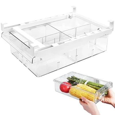 Abbildung von QINERSAW Ausziehbare Kühlschrank Organizer Schublade Kühlschrankbox Aufbewahrungsbox Schubladen Ordnungssystem Fridge Gemüse Obst Eier Getränk