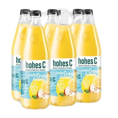 Abbildung von hohes C leichte Orange Ananas 6x1,0l, Mehrfruchtsaft, 60% Fruchtsaft, 40% weniger Zucker, ohne Zuckerzusatz, künstliche Süßstoffe, mit natürlichem Vitamin