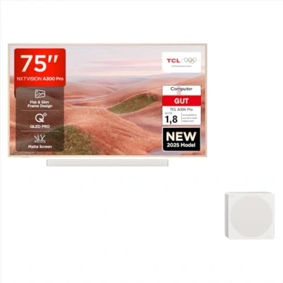 Abbildung von TCL NXTVISION A300 PRO 75 Zoll QLED 4K UHD Fernseher, HDR PRO, Matter Bildschirm, Smart Google TV (Dolby Vision IQ &amp; Dolby Audio, 144Hz Motion Clarity Pro)