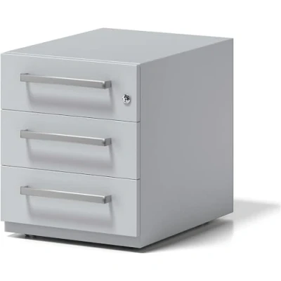 Abbildung von BISLEY Rollcontainer Note mit Griff, 3 Universalschubladen, Metall, 645 Lichtgrau, 56.5 x 42 49.5 cm