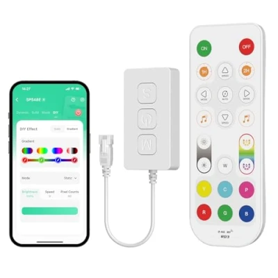 Abbildung von PAUTIX WiFi/Bluetooth Musik LED Kontroller SP548E,Funktioniert für Alexa,für WS2811 WS2812 Adressierbares Traumfarben Streifen Pixel 5V 24V,APP/RF Fernbedienung(nicht RGB ohne IC)