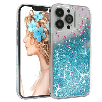 Abbildung von EAZY CASE Hülle kompatibel mit iPhone 13 Pro Schutzhülle Flüssig Glitzer, Handyhülle, Schutzhülle, Back Cover Glitter Flüssigkeit, TPU/Silikon, Transparent/Durchsichtig, Blau