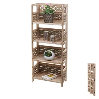 Abbildung von Mendler Regal HWC K86, Standregal Wohnregal, klappbar 4 Ablagen, Holz 110cm braun, Geflecht braun