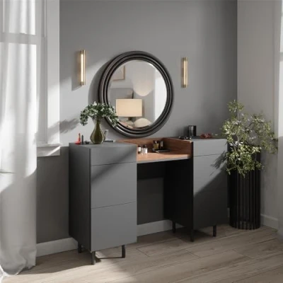 Abbildung von Vicco Schminktisch Anika, Anthrazit/Nussbaum, 120 cm mit 6 Schubladen