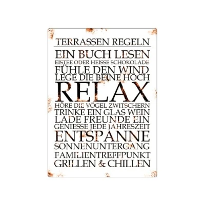 Abbildung von Interluxe BLECHSCHILD Shabby Vintage WANDSCHILD TERRASSEN Regeln Metallschild Dekoschild Motivation