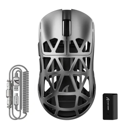 Abbildung von ATTACK SHARK R2PRO 45g Superlight Magnesiumlegierung Maus, PixArt PAW3950 Sensor, 42000 DPI, 8000Hz Kabellose Abfragerate, 2,4G/BT/Kabelgebundene Gaming Mouse G502, mit Spiralkabel, PC/Mac, Grau