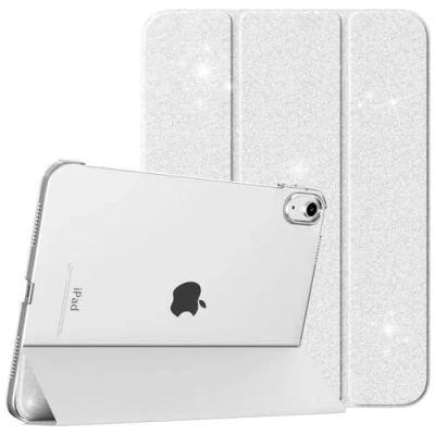 Abbildung von TiMOVO Hülle Kompatibel mit iPad 10 Generation 10,9 Zoll 2022, 10. Schlank Smart Case Cover, Auto Schlaf/Aufwach Schutzhülle Transluzent Hart PC Rückhülle, Glitzer Weiß