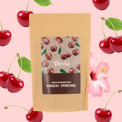 Abbildung von fitvia Früchtetee 100g loser Tee, bis zu 34 Tassen voller Genuss (Kirsche)