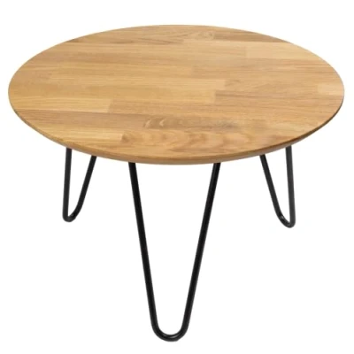 Abbildung von Kleiner Couchtisch Eiche Minimalistisch Rund Beistelltisch Holz Nachttisch schmal auf Metallbeine Tisch Holztisch, Schwarz