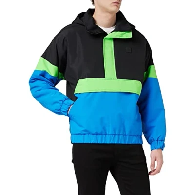 Abbildung von Urban Classics Herren Windbreaker 3 Tone Neon Mix Pull Over Jacket Jacke, Mehrfarbig (Black/cobaltblue 02376), Medium (Herstellergröße: M)