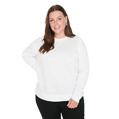 Abbildung von Trendyol Damen Rundhalsausschnitt, einfarbig, Normale Passform, Übergröße Sweatshirt, Natur, XXL Größen