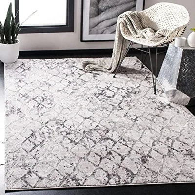 Abbildung von SAFAVIEH Distressed Teppich für Wohnzimmer, Esszimmer, Schlafzimmer Amelia Collection, Kurzer Flor, Grau und Hellgrau, 122 X 183 cm