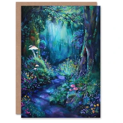 Abbildung von Artery8 Greeting Card Enchanted Forest Bioluminescent Fantasy Magical Blank For Him Or Her Art Birthday