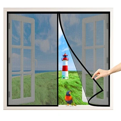 Abbildung von Magnet Fliegengitter Fenster Insektenschutz BalkonFenster Fliegenvorhang, 65x60 cm Moskitonetz, Fliegenvorhang HäNde Frei, für BalkonFenster, Schwarz P