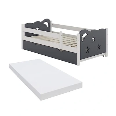 Abbildung von VitaliSpa® Kinderbett Jessica, Grau/Weiß, 70x140 cm mit Schublade, ohne Matratze