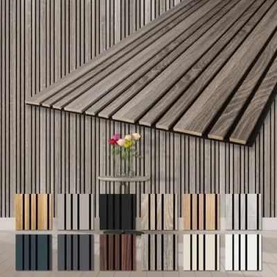 Abbildung von HEXIM Akustikpaneele Holz 278x60cm Mila flexible Wandpaneele 6er Set (10,02m²) Wanddeko Holzpaneele Wand Kombipaneel Wandverkleidung Schalldämmung Akustikfilz braun Vintage Oak