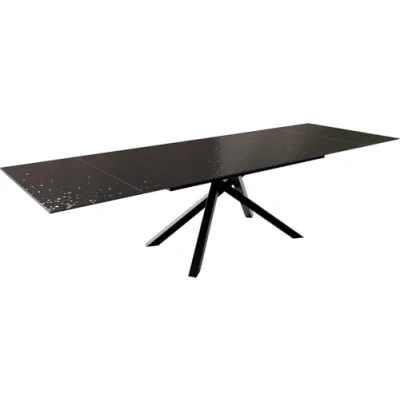 Abbildung von Esstisch Edge 200 300x100 Reliefglas Rauchschwarz 3D Design Kreuzgestell Rechteck Schwarz ausziehbar