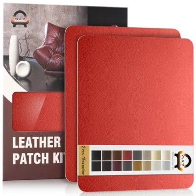 Abbildung von Leder Reparatur Set Rot,OAZ Kunstleder Selbstklebend 28 x 21 cm 2er,Kunstleder Reparaturset Patch Selbstklebende Lederflicken für Autositze Möbel Sofa Taschen