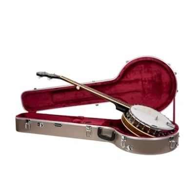 Abbildung von Crossrock 5 String Resonator &amp; Gibson Tenor Banjo Koffer Geformte ABS Hartschale mit Sicherheitsschloss, Metallfüßen und abnehmbaren Gurten Champagner (CRA861BJCH)
