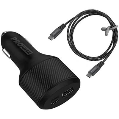 Abbildung von Pro User 2 Fach USB Car Charger 108W (112.5W SCP) im Set: Auto Ladegerät mit 90W C PD und A Fast Charge + 100W Kabel 100cm; für 12V/ 24V PKW/LKW/Wohnmobil, lädt Handy, Tablet, Laptop