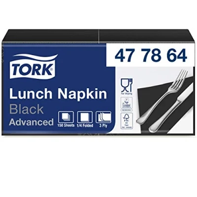 Abbildung von Tork 477864 Soft Lunchservietten Schwarz / 3lagige, saugfähige Papierservietten Vielfältig verwendbar /Advanced Qualität 10 x 150 (1500) Servietten 32,6 33 cm (B L) 1/4 Falz